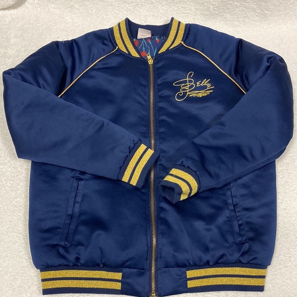 Disney Princess Belle rose Girl's Full Zip satin Bomber Jacket Size L - Picture 3 of 8